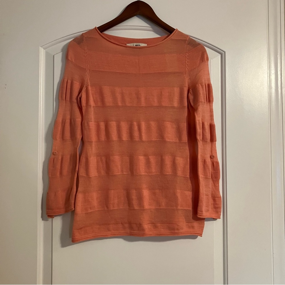 Ann‎ Taylor Loft Petites Sz MP Salmon pink color tab sleeve sweater wool blend
